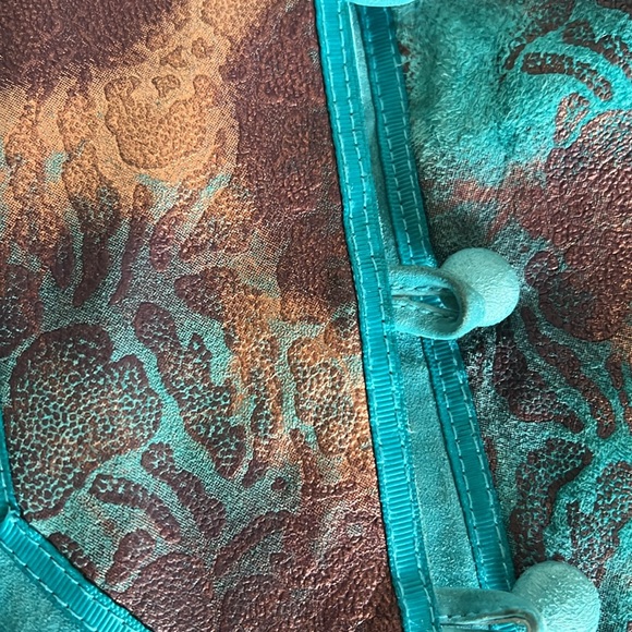 Sharif Studio Turquoise Suede Jacket with Metallic Print Detail - Size L - Picture 11 of 11